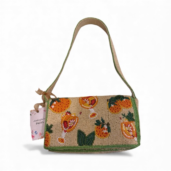 handcrafted in India Handbags - Handcrafted in India “Aperol Esque” Beaded Bag Orange and Green